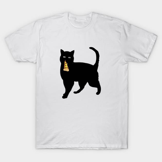 Black Cat Stealing and Eating Pizza Funny T-Shirt by dukito